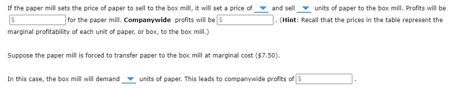the downstream mill, the marginal profitability of producing boxes declines with volume.