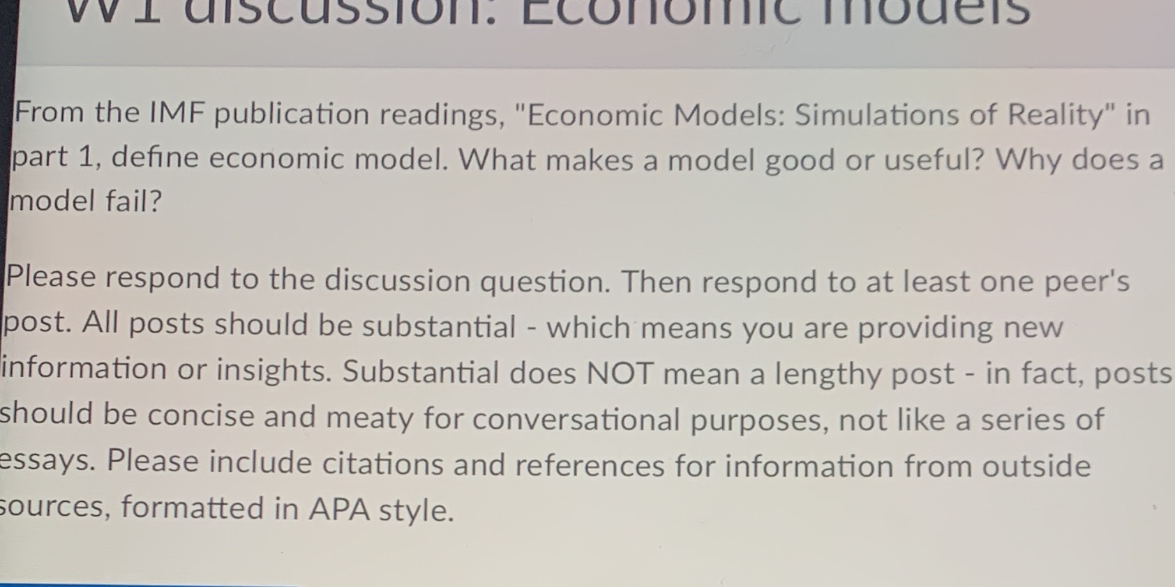 fail? VVI dISCUSSION. Economic models From the IMF publication readings, "Economic Models:
