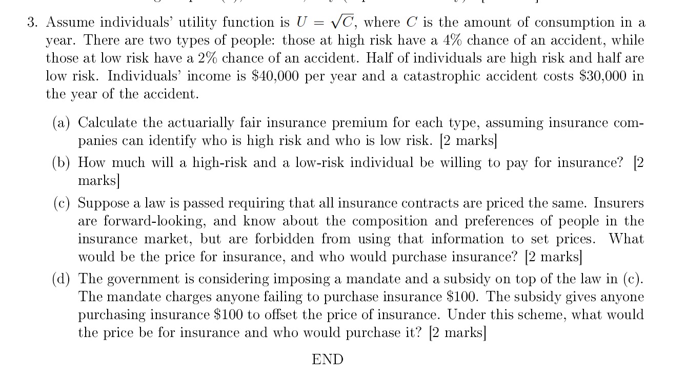 I u \\ .. u, I. J 3. Assume individuals' utility function