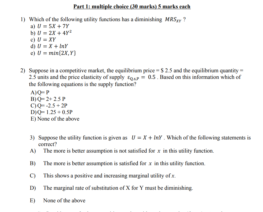 Part 1: multiple choice (30 marks) 5 marks each 1) Which