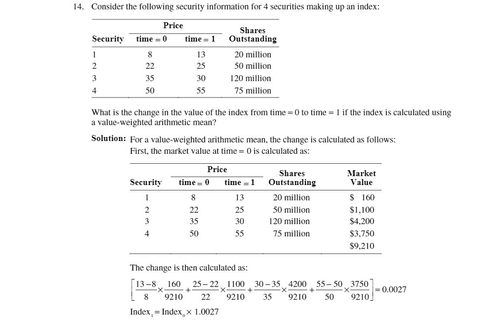  14. Consider the following security information for 4 securities making up