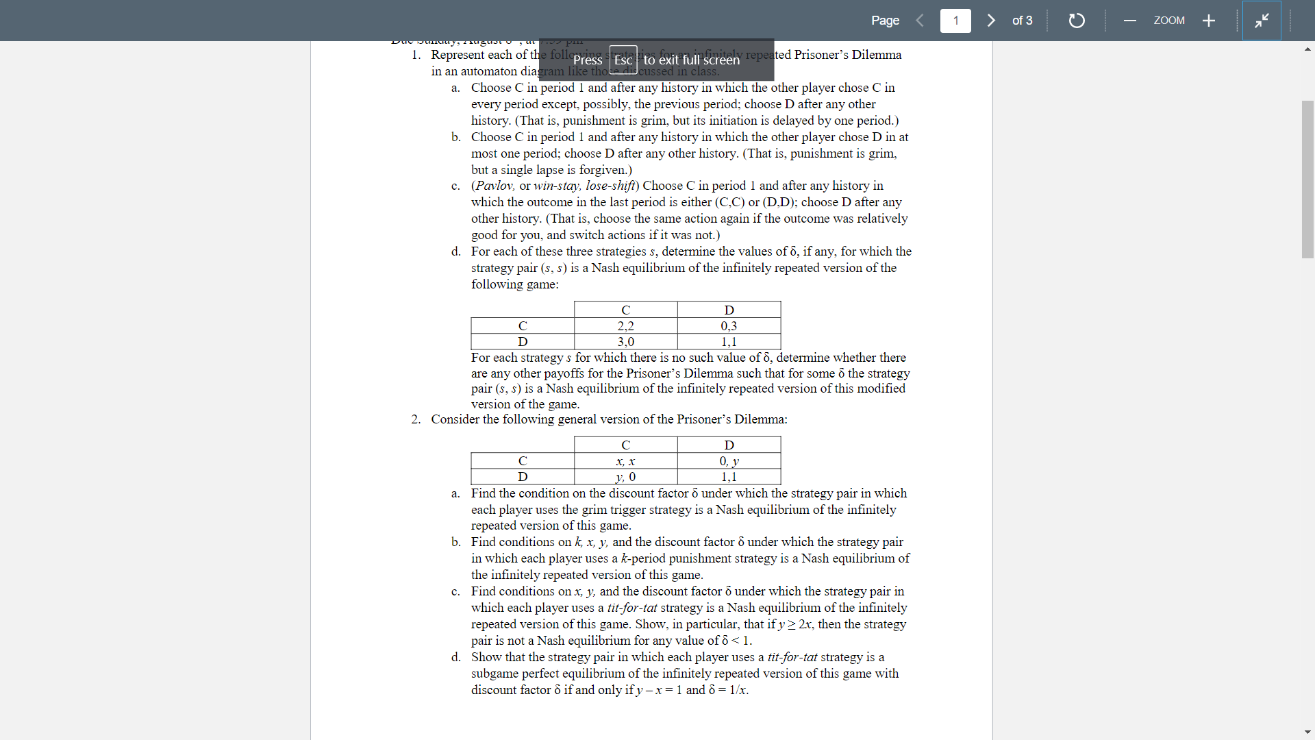 of t d Prisoner's Dilemma in an automaton dia a. Choose C