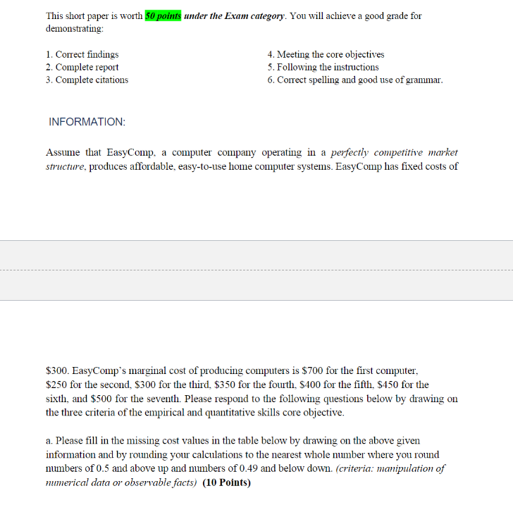  This short paper is worth 50 points under the Exam category.