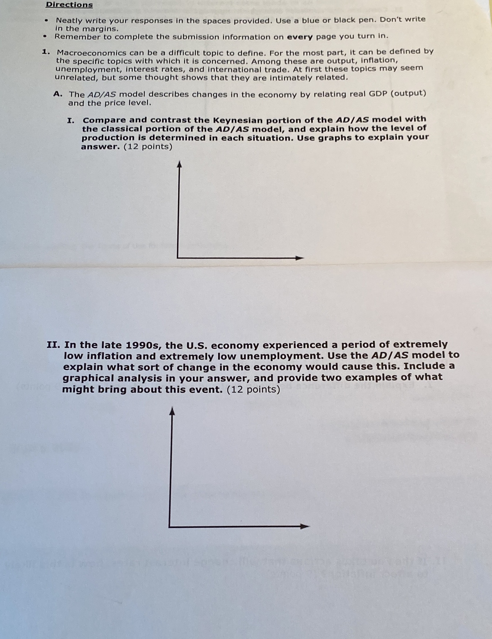 responses in the spaces provided. Use a blue or black pen. Don't