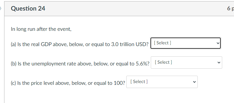 [Select] V' Question 23 1.5 pts In long run after the event,