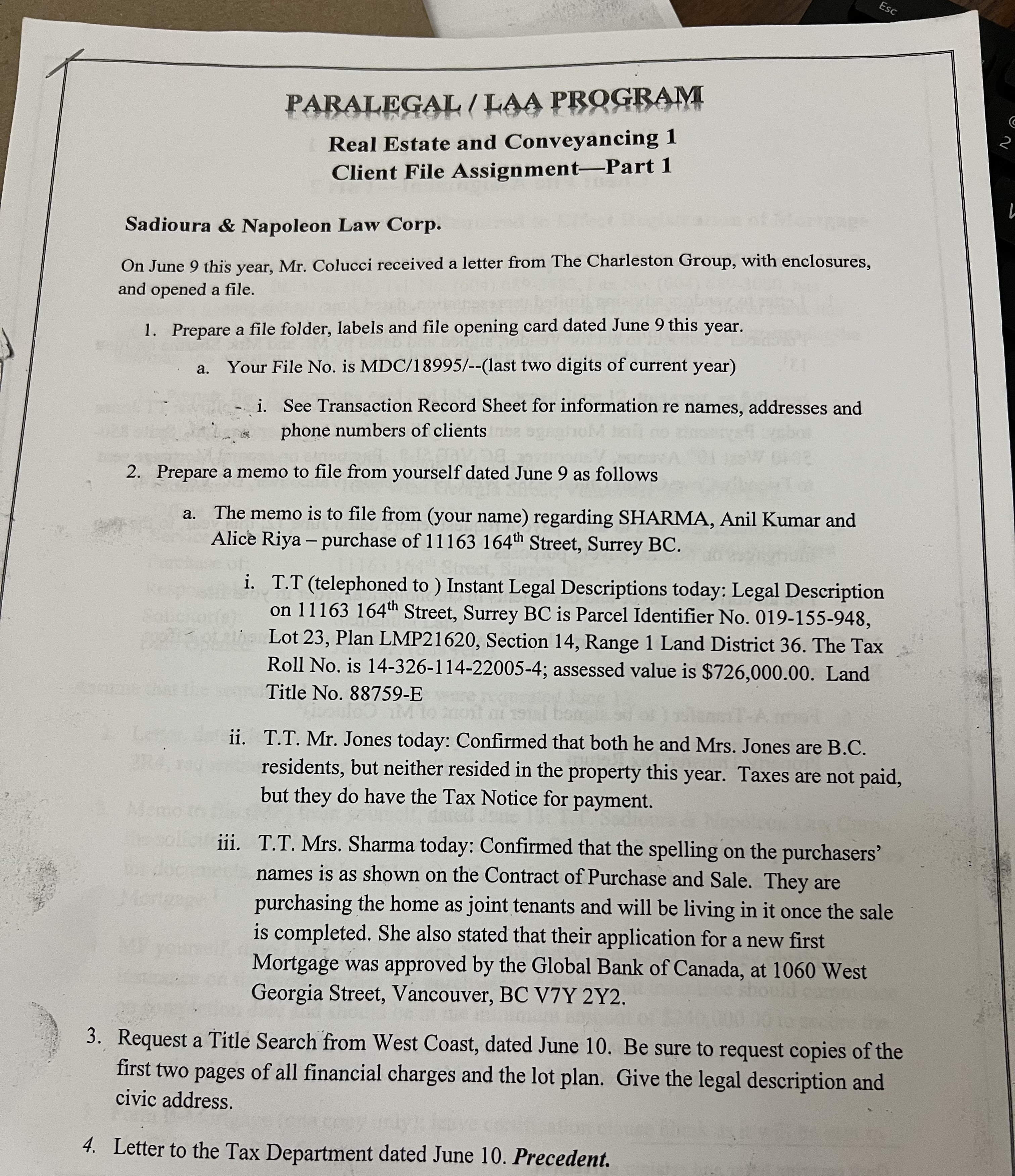 Assignment-Part 1 Sadioura & Napoleon Law Corp. On June 9 this year,