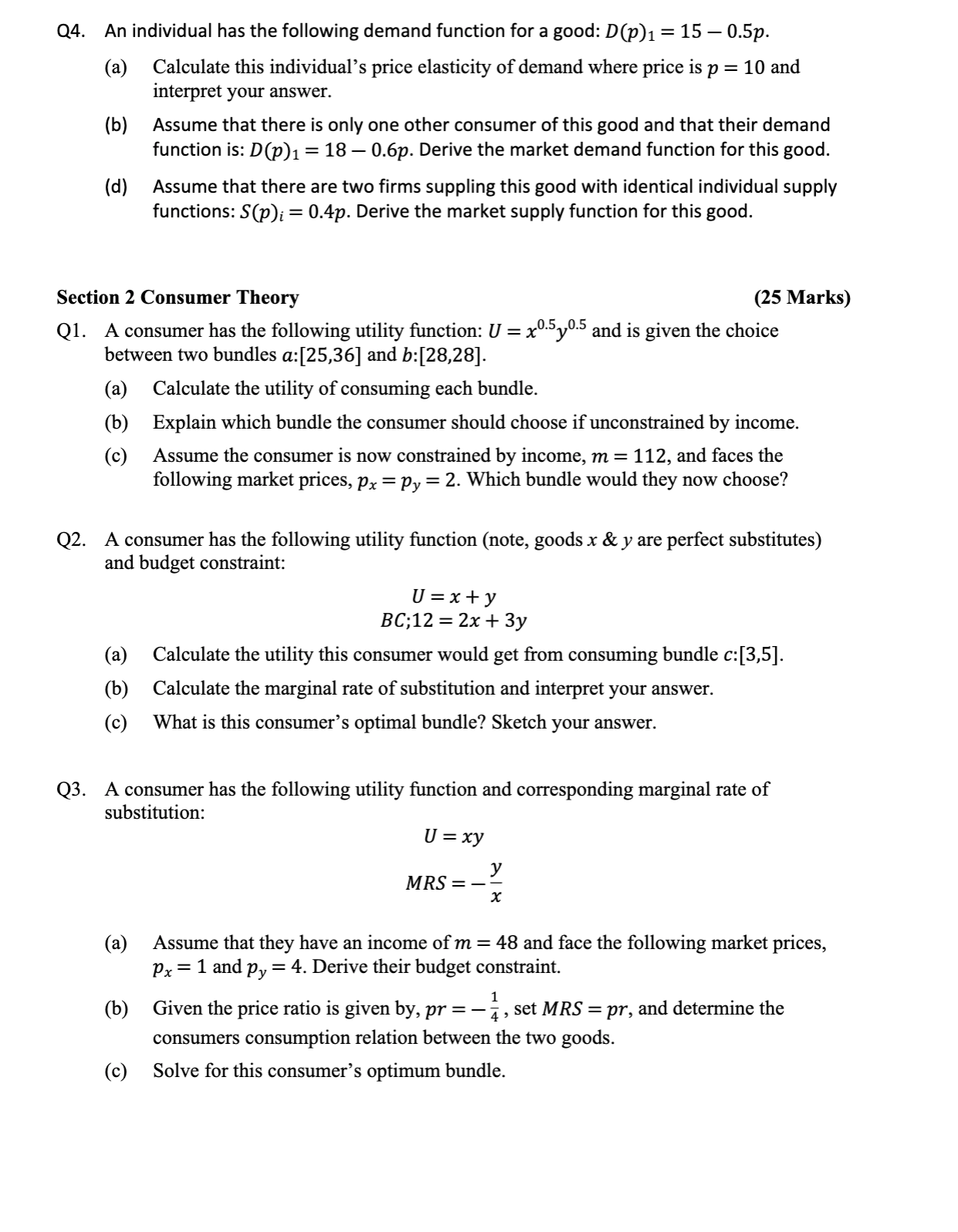 D(p)1 = 15 0.53). (a) Calculate this individual's price elasticity of demand