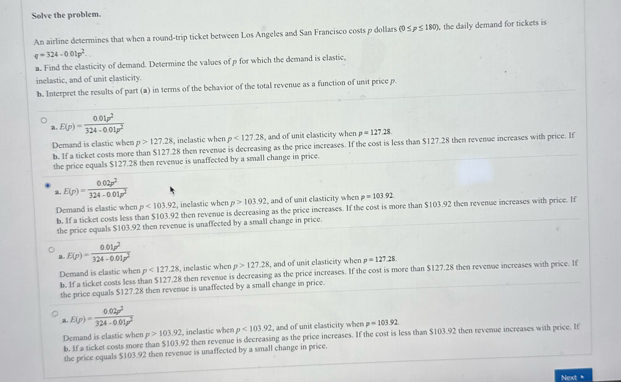 ticket between Los Angeles and San Francisco costs p dollars (0 127.28,