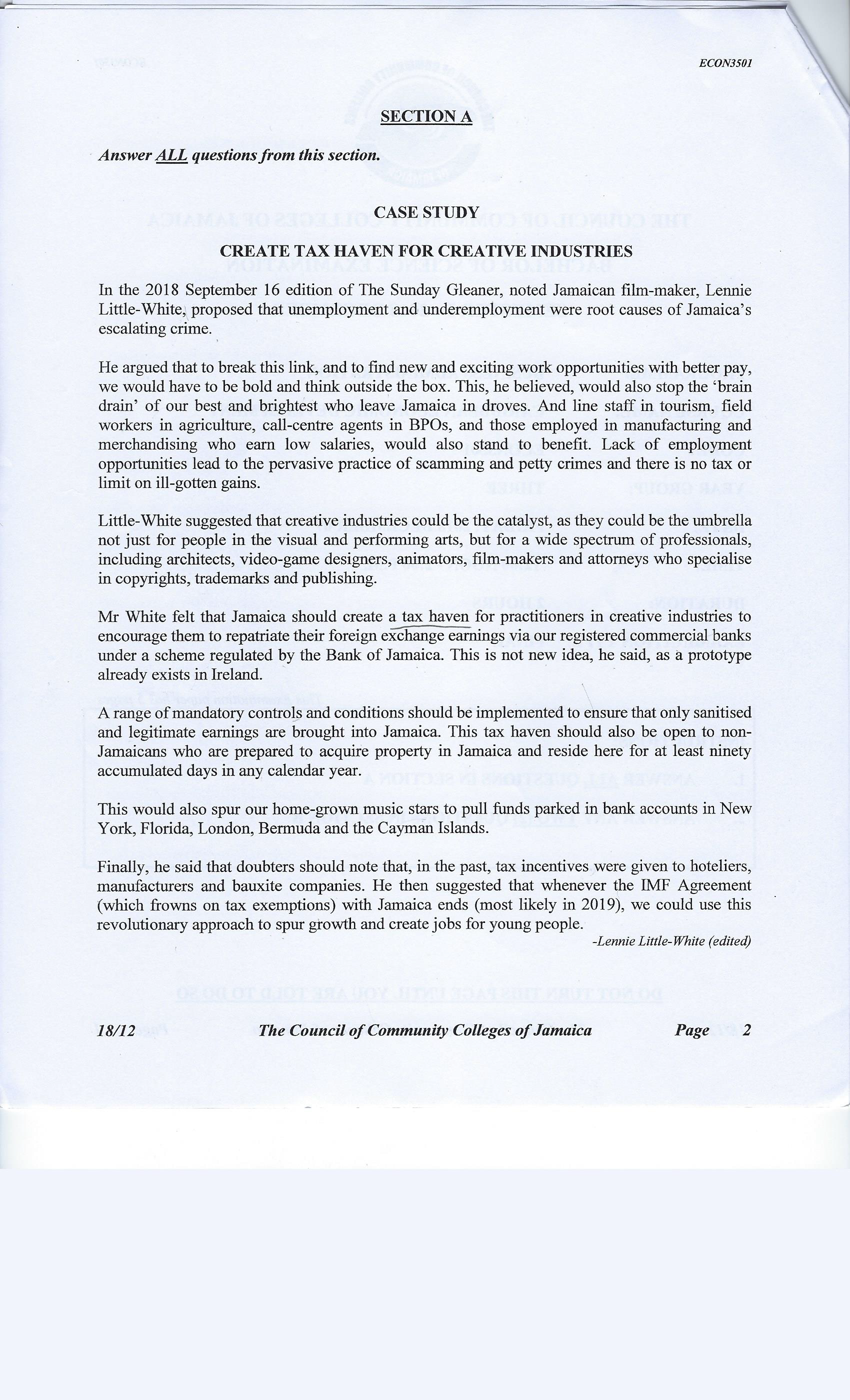 P ECON350I SECTION A Answer ALL questions from this section. CASE