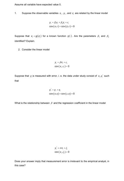 variables x,. y, and z, are related by the linear model y.