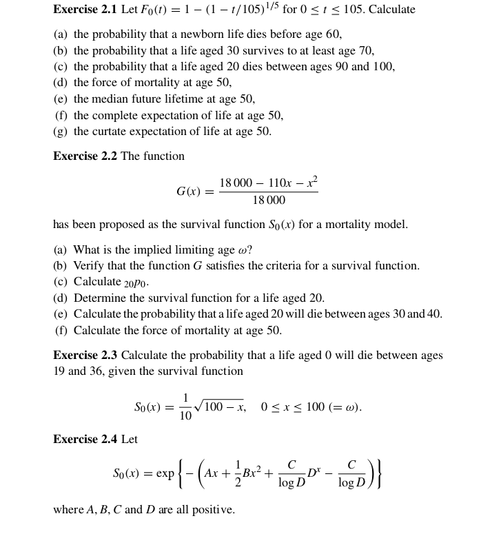 t/105)l/5 for O s t s 105. Calculate Exercise 2.1 Let Fo(t)