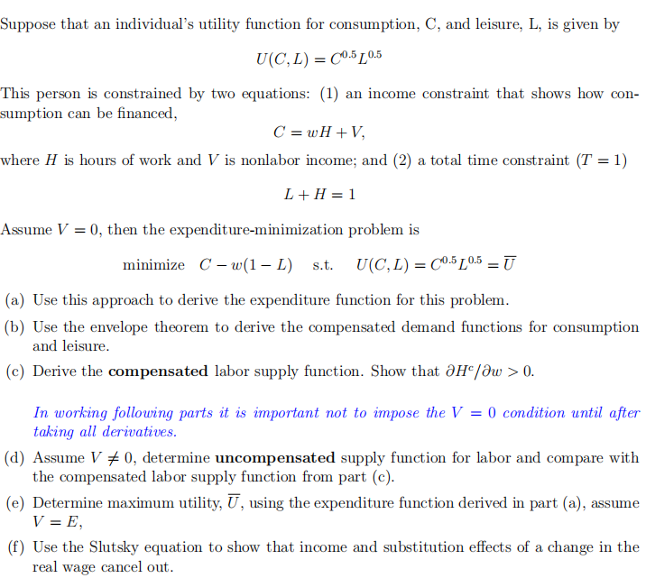 function for consumption, C, and leisure. L, is given by om, L]