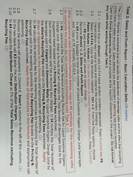 Profit Report - Basic Calculation Skills (35 marks) The CEO requires a