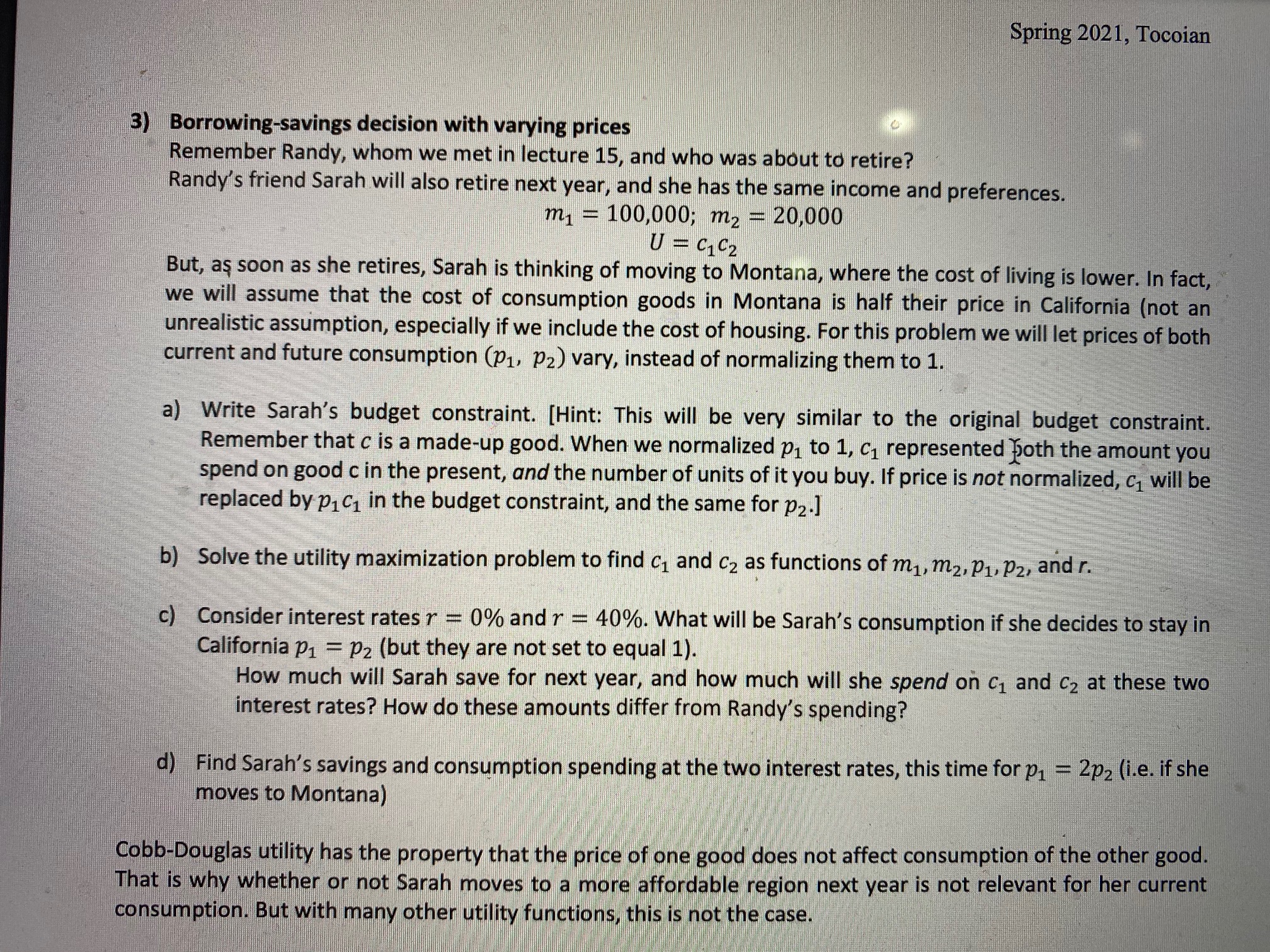 points 1) Saving and borrowing: some other cases of budget constraints Tammy