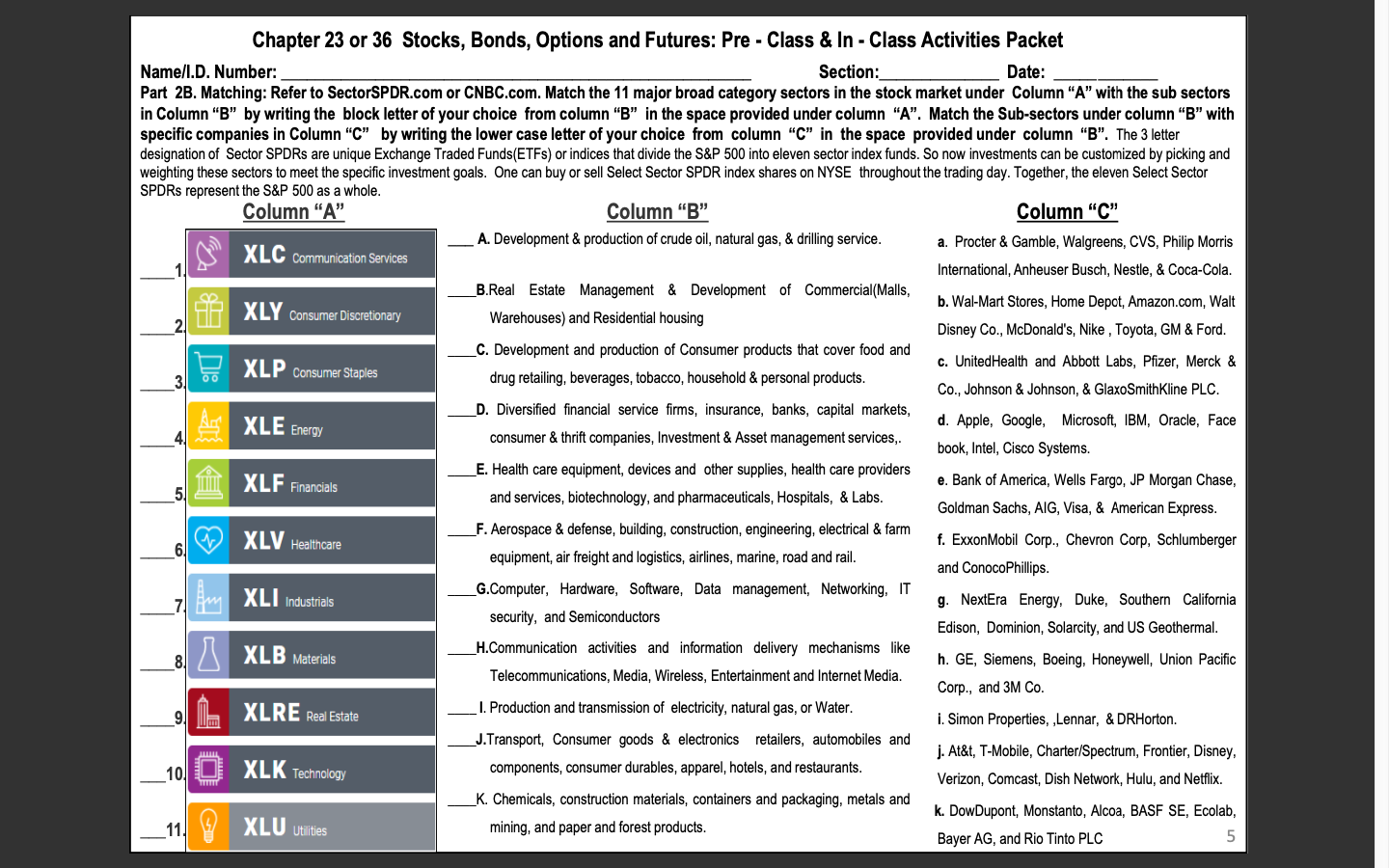  Matching: Match the Key terms in Column "A" with the definitions