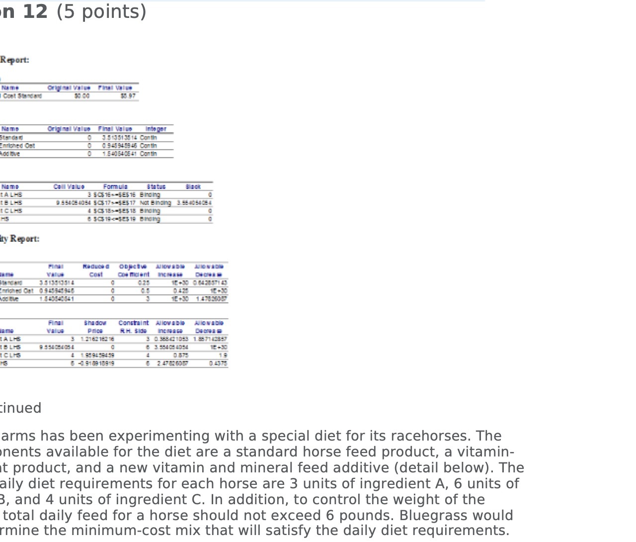  n 12 (5 points) Report: Name Original Value Final value Coel