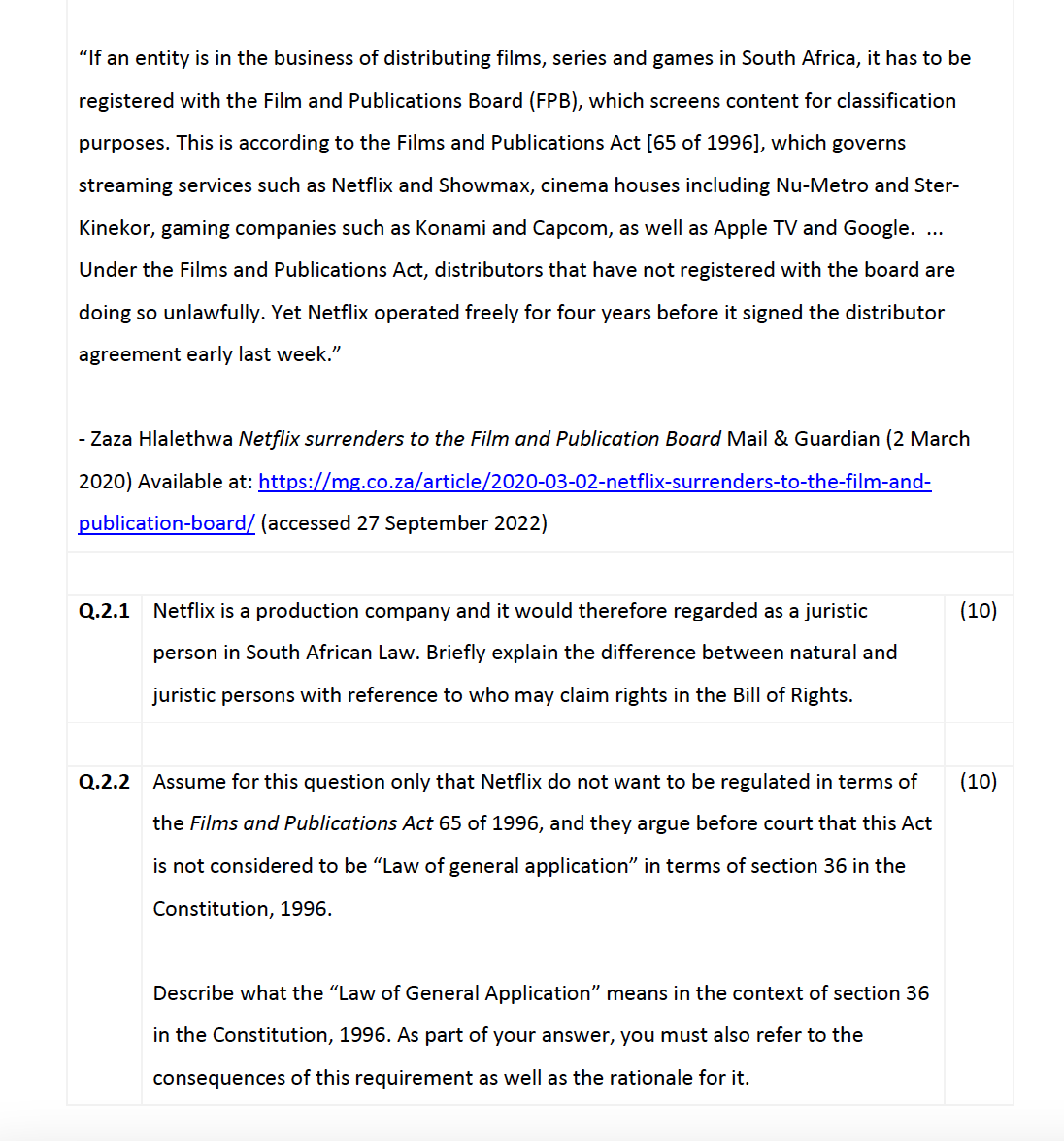 questions that follow in not more than two (2) pages in length: