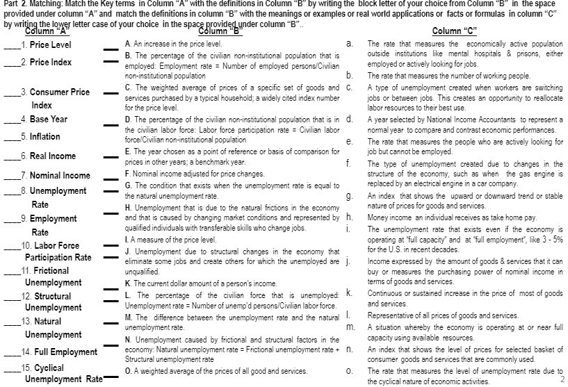 the definitions in Column "B" by writing the block letter of your