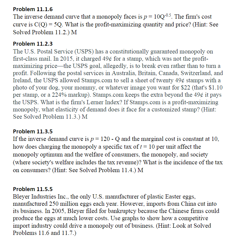 p = 10Q-05. The firm's cost curve is C(Q) = 5Q. What