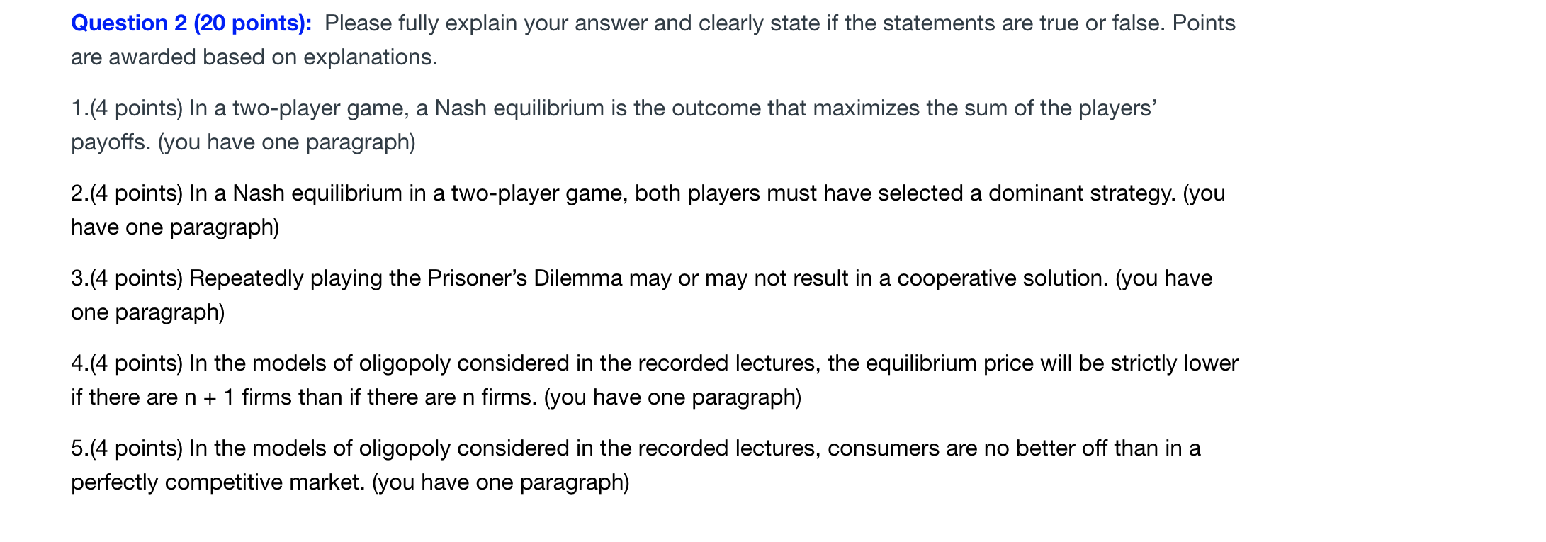  Help with question please Question 2 (20 points): Please fully explain