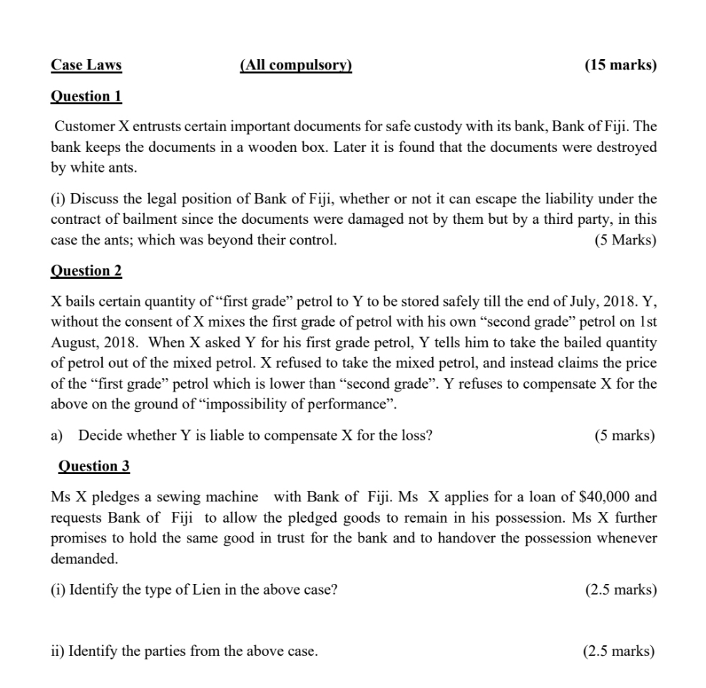  Case study Case Laws [All eompulsog (15 marks) Question 1 Customer