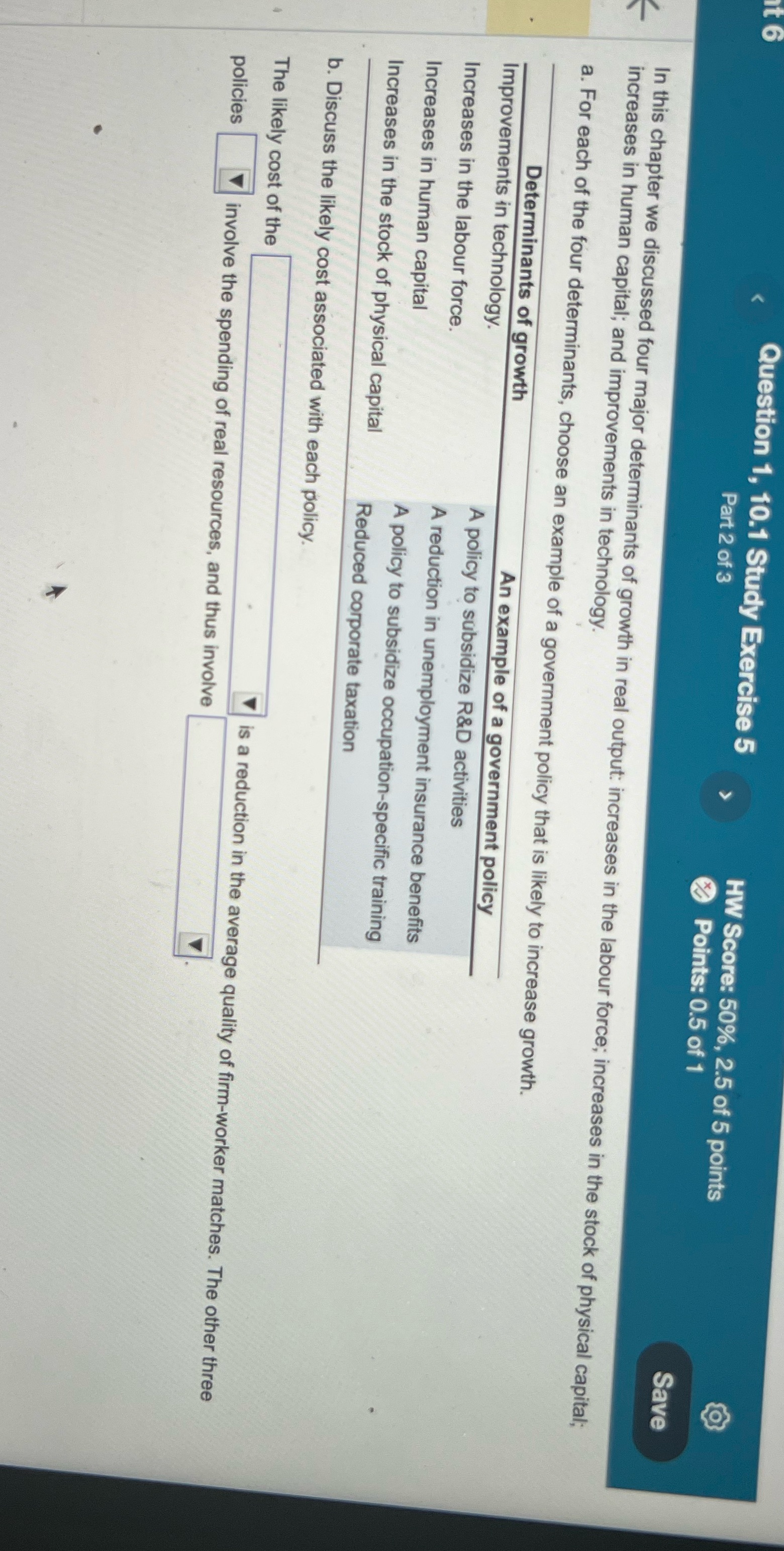 5 points Part 2 of 3 Points: 0.5 of 1 Save In