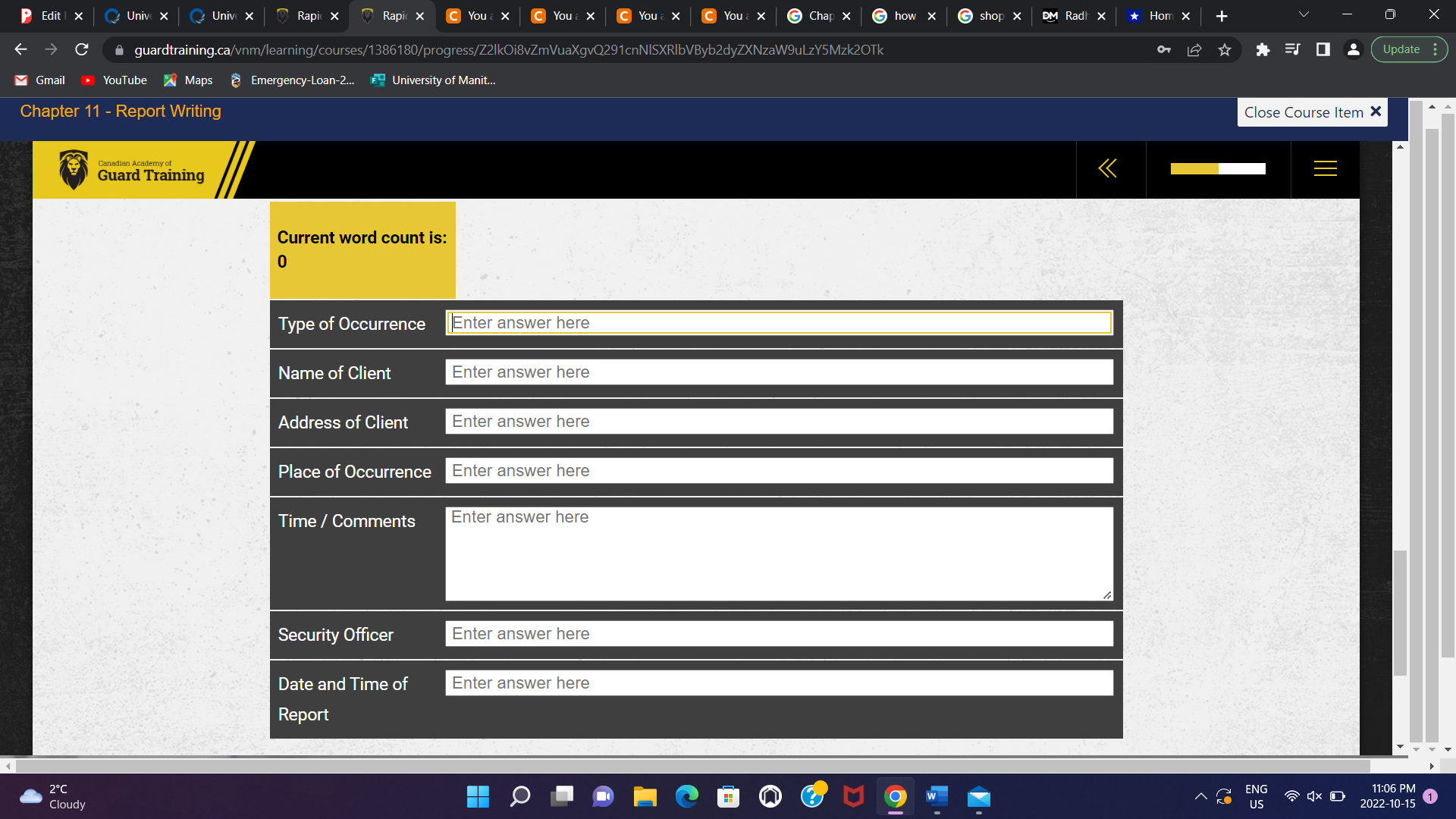 Chapter Eleven - Report ScenarioSCENARIO FOR REPORT TRAINING PURPOSES ONLYFor this