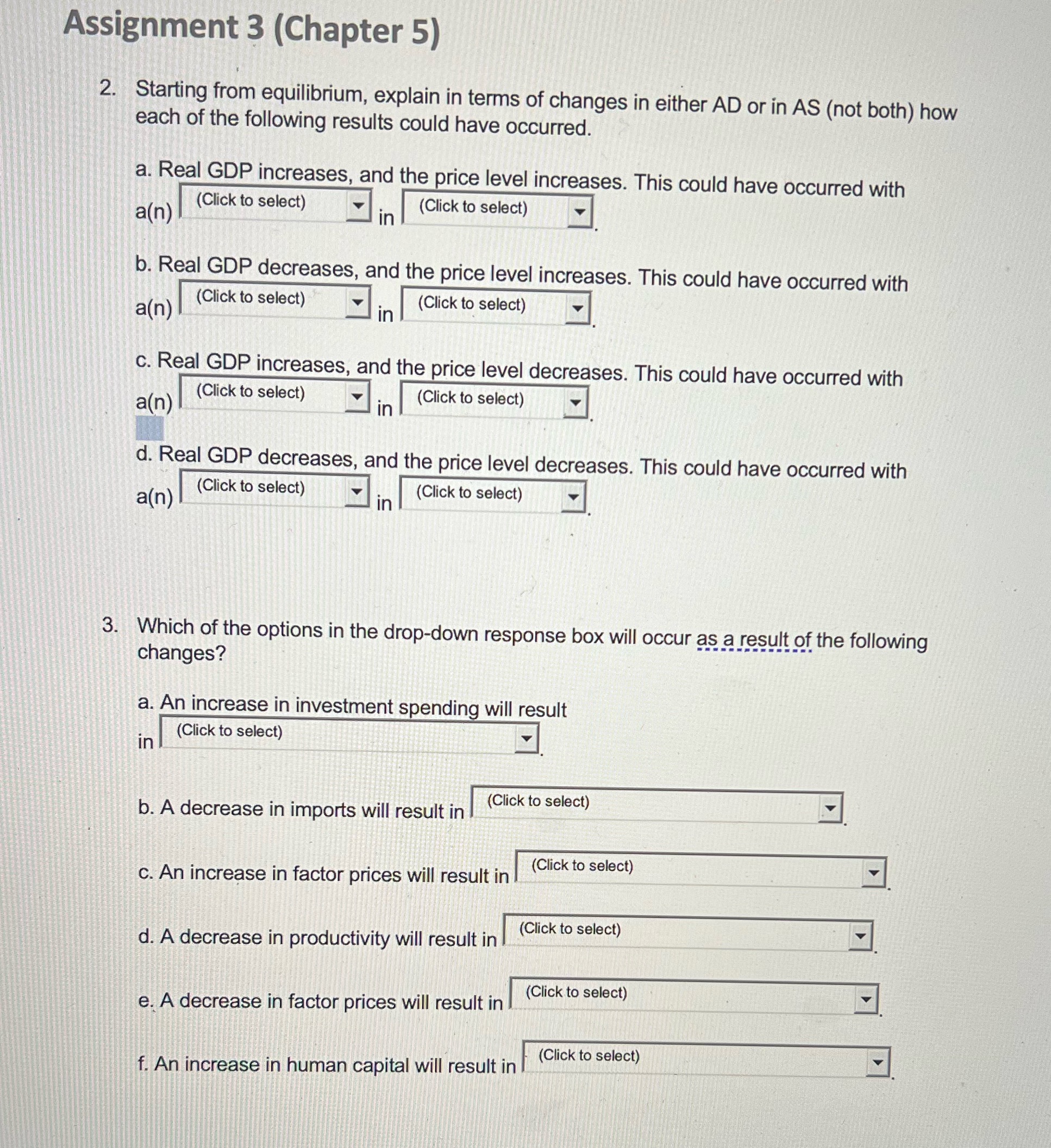 of changes in either AD or in AS (not both) how each