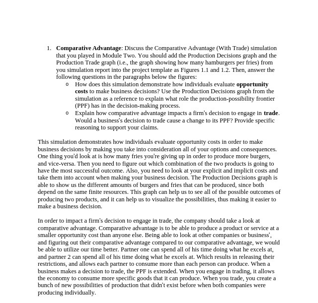  1. Comparative Advantage: Discuss the lComparative Advantage {With dee] simulation that