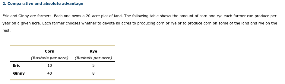 Background information: 2. Comparative and absolute advantage Eric and Ginny are