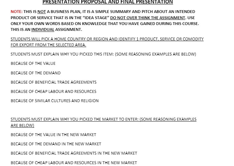 PRESENTATION PROPOSAL AND FINAL PRESENTATION NOTE: THIS IS NOT A BUSINESS