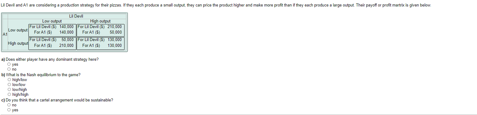 production strategy for their pizzas. If they each produce a small output,