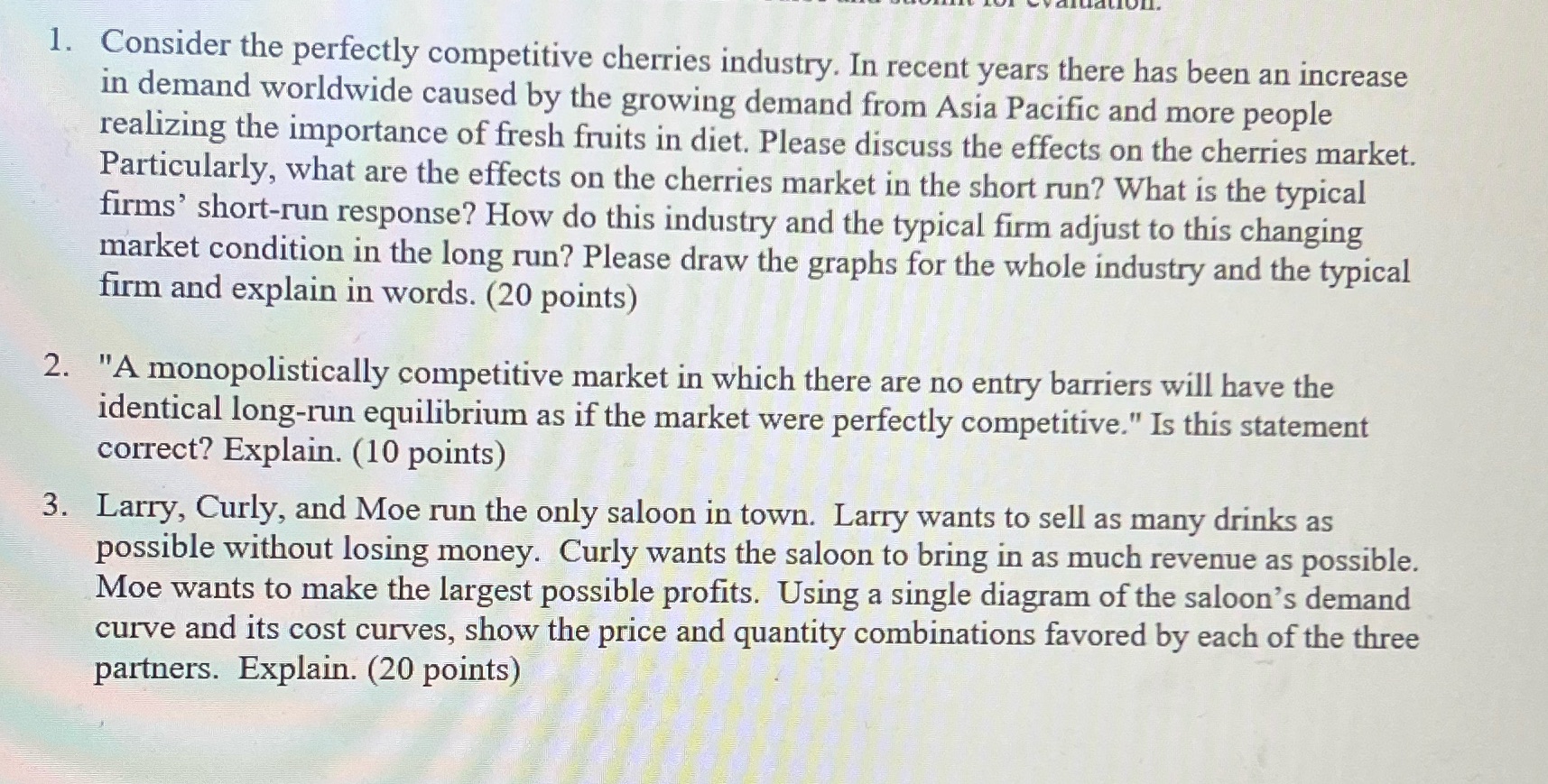 perfectly competitive cherries industry. In recent years there has been an increase