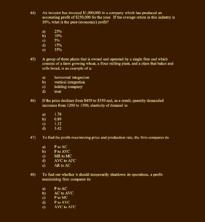  I need feedback please (answer per question state) 44) An investor