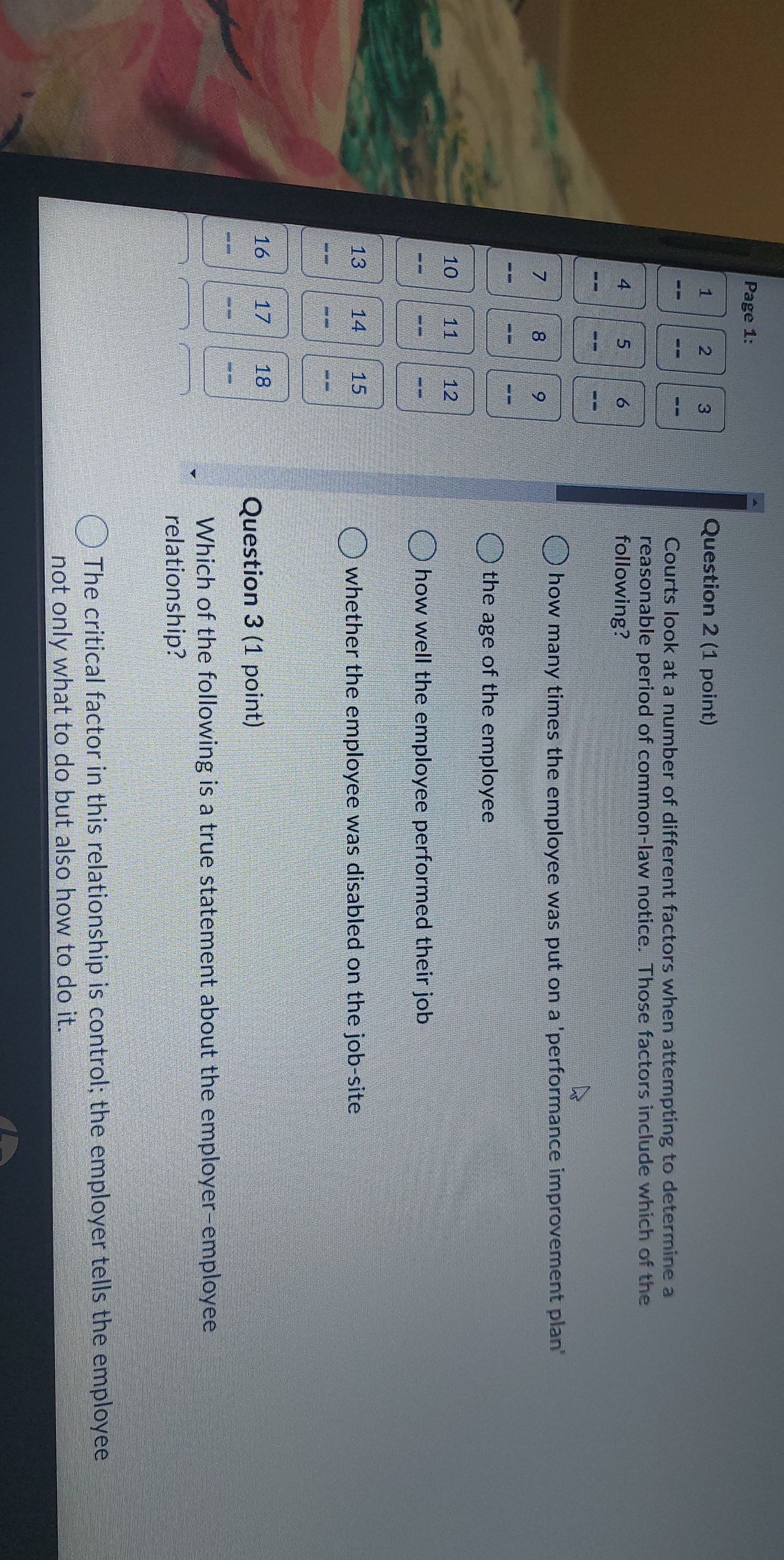 the employee was disabled on the job-site Co Question 3 (1 point)
