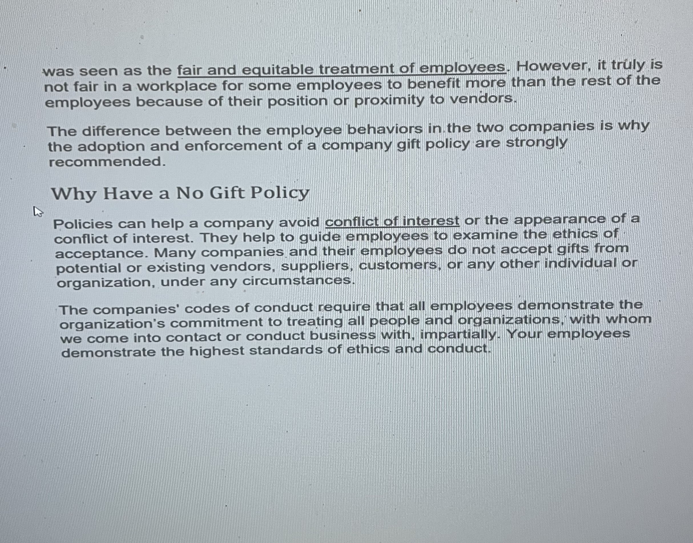 may give a gift to company employees. It provides guidance to company