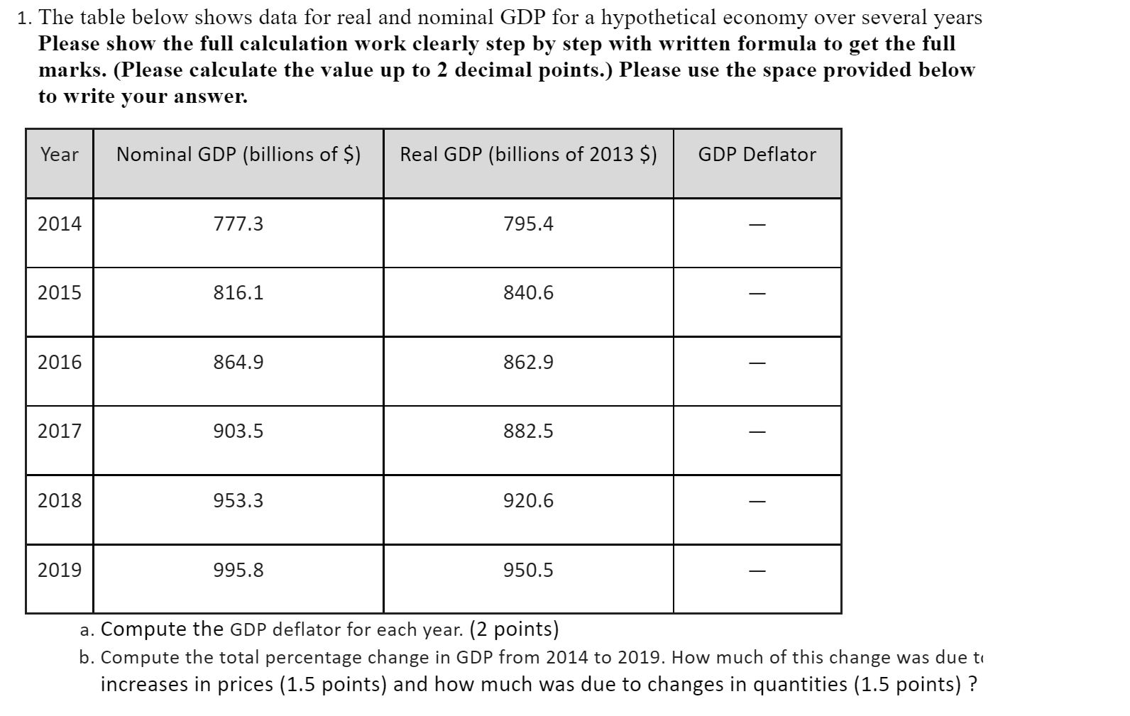  1. The table below shows data for real and nominal GDP