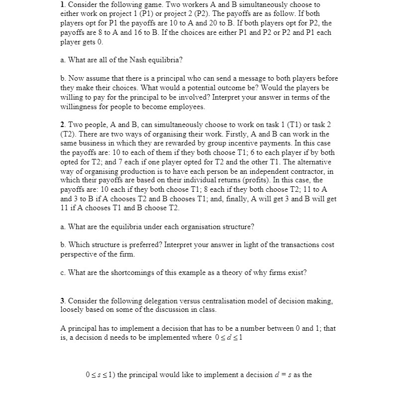 choose to either work on project 1 (P1) or project 2 (P2).