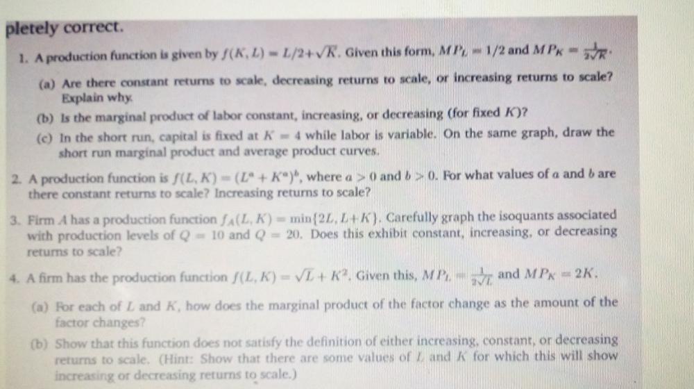 decreasing returns? Justify your answer. (b) Let r - I and w