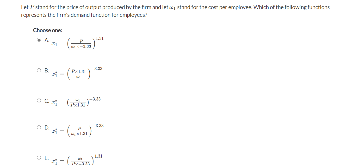 x1 andx2. The firm's production function is y=x^17/10 x^3/10 x1represents the number