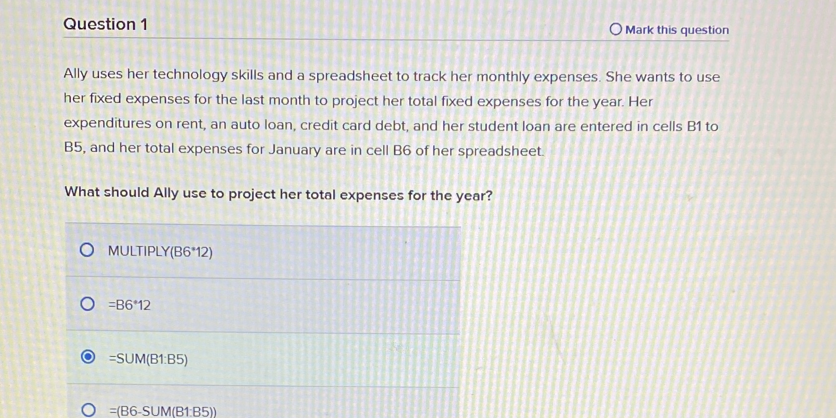 and a spreadsheet to track her monthly expenses. She wants to use
