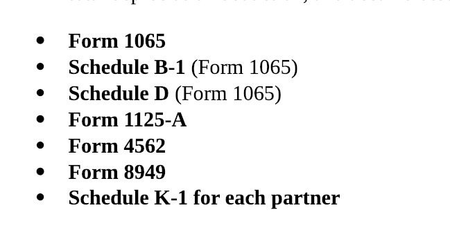 Form 4562 Form 8949 Schedule K-1 for each partner