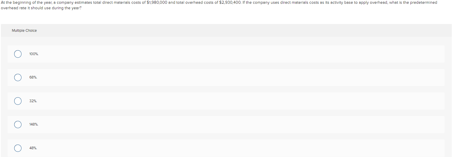 direct materials costs es its activity base to apply overhead, what is