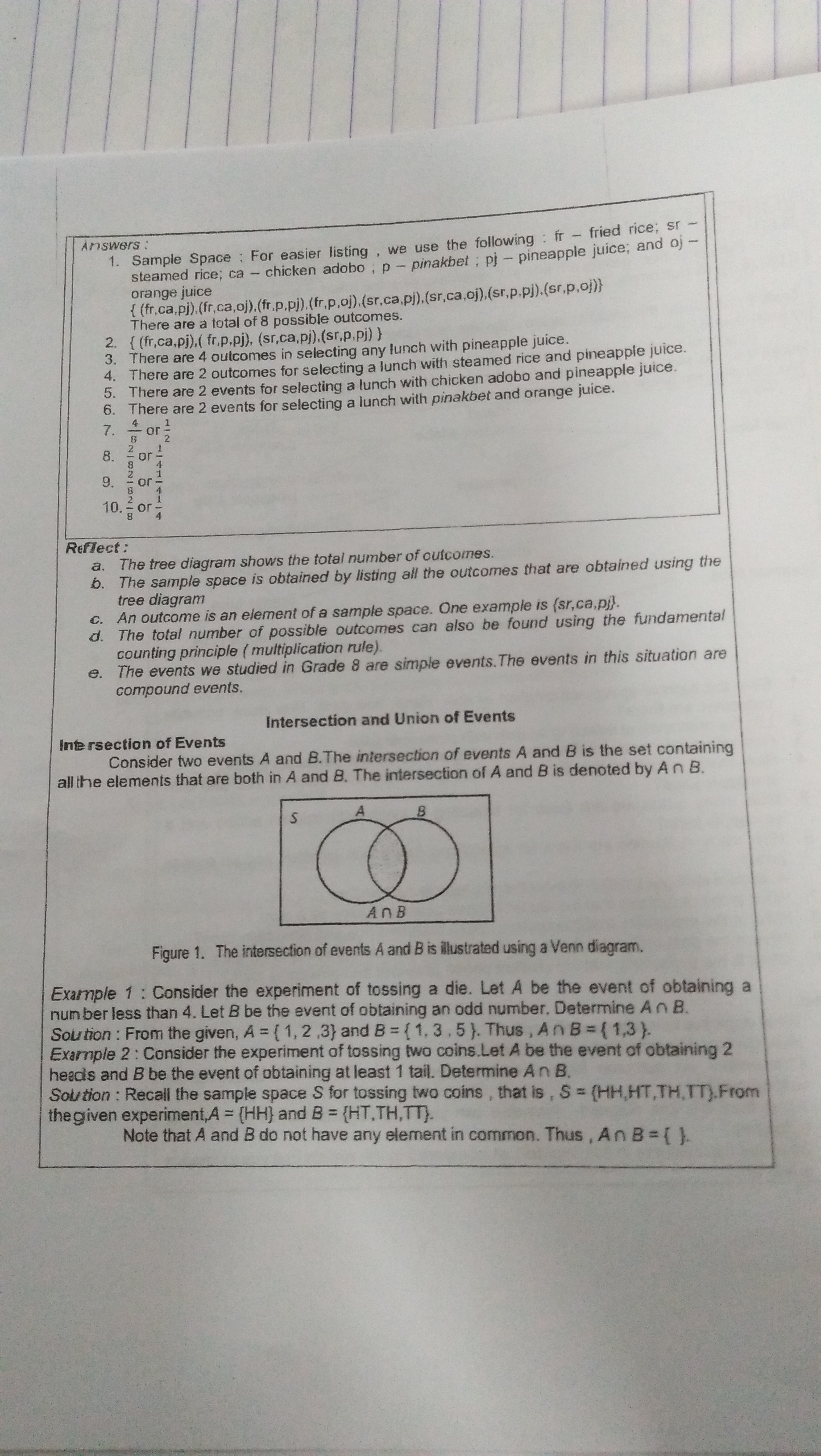 of the sample space. For example, in the experiment of tossing a