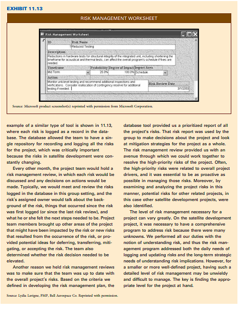 in Exhibit 11.2. Perform a risk review for your example project. Use