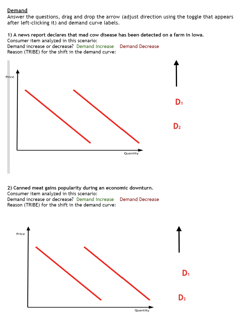 Demand Answer the questions, drag and drop the arrow (adjust direction