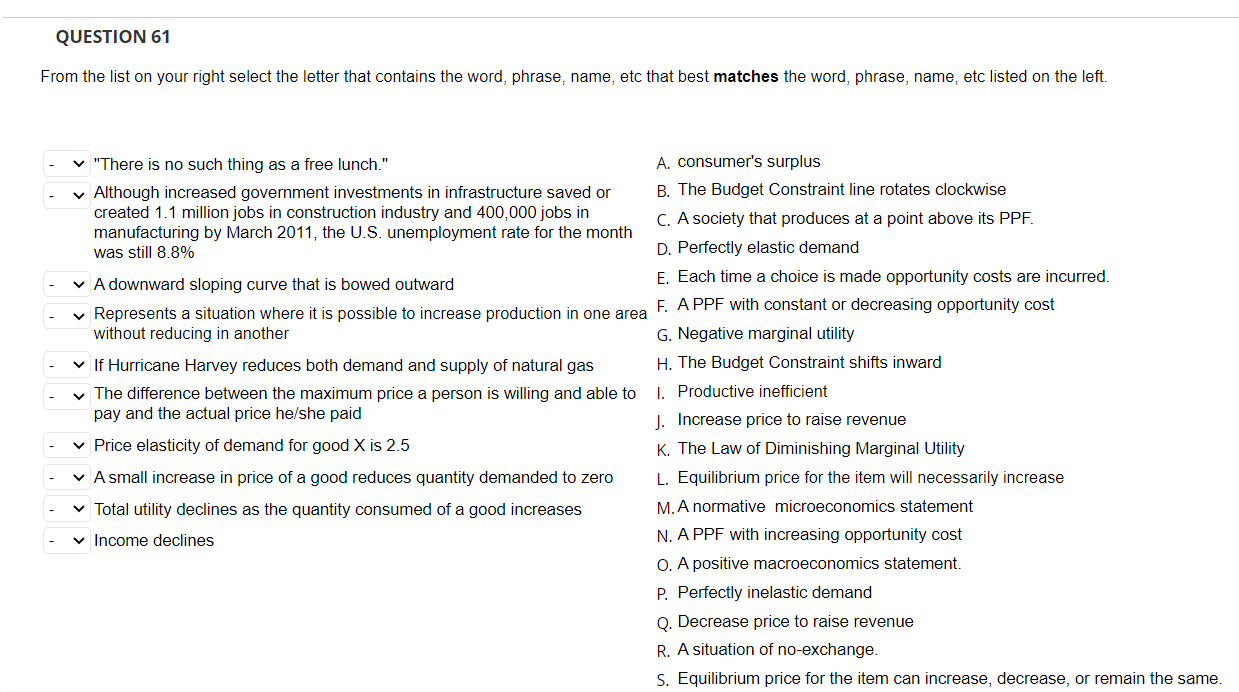  QUESTION 61 From the list on your right select the letter