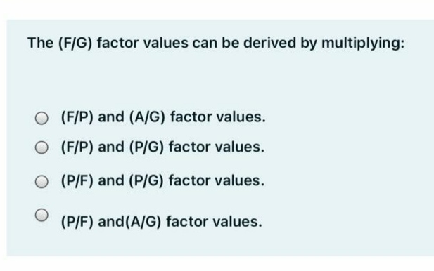 Explain clearly The (F/G) factor values can be derived by multiplying: