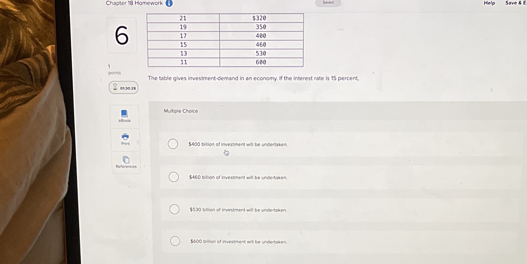  Chapter 18 Homework i Saved Help Save & E 21 $320