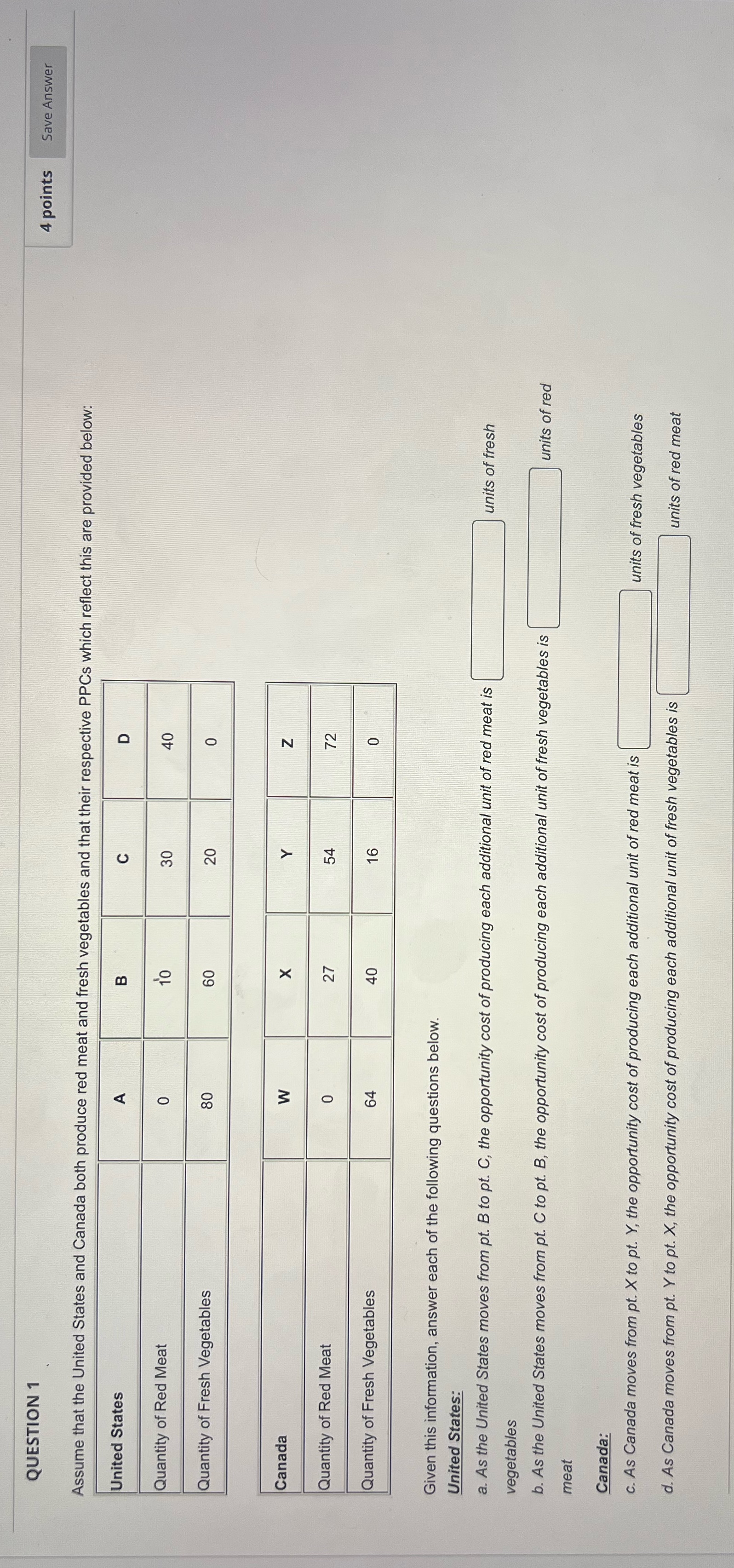 QUESTION 1 4 points Save Answer Assume that the United States